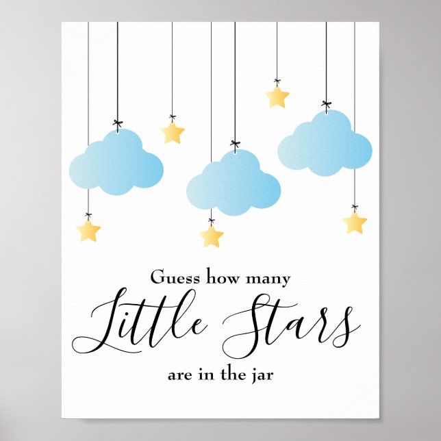 Liten stjärna blå baby shower spelskylt poster (Framsidan)
