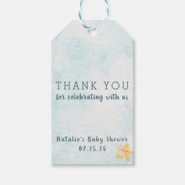 Liten stjärna blå himmel baby shower förmån presentetikett