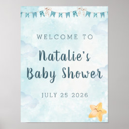 Liten stjärna blå himmel moln Baby Shower Välkomme Poster