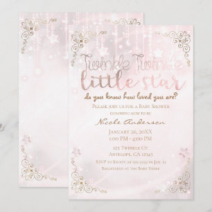 Liten stjärna blinkar Rosa Guld Glitter Barnkalas Inbjudningar