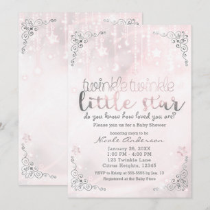 Liten stjärna blinkar Rosa & Silver Babyshower Inbjudningar