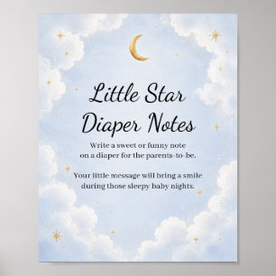 Liten stjärna blöja anteckningar Baby Shower Spel  Poster