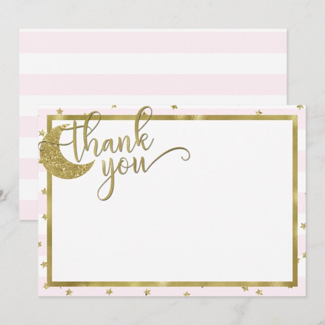 Liten stjärna som blinkar rosa guld tack-kort inbjudningar (Fram/baksida)