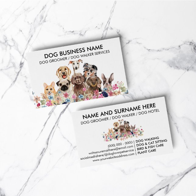 Liten Storlek Medelstor Hundtränare Visitkort (Small Size Medium Dog Trainer Business Card)