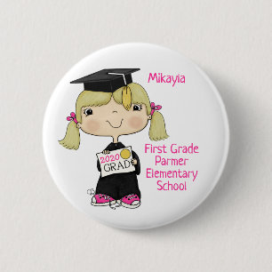 Liten Student flicka Blond Hair Knapp