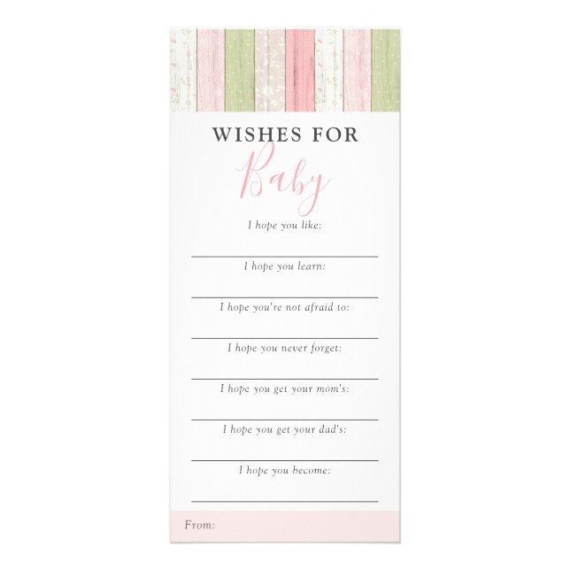 Liten stuga Rosa önskningar för baby shower spel r Reklamkort (Framsidan)