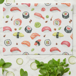 Liten Sushi-illustration för Nigiri- och Maki-älsk Kökshandduk
