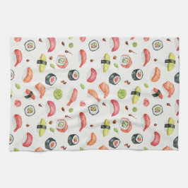 Liten Sushi-illustration för Nigiri- och Maki-älsk Kökshandduk