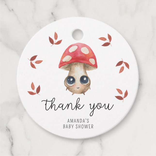 Liten svamp - tack för babyduschen gåvor etiketter (Framsida)
