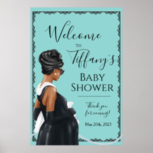 Liten svart klänning Blå baby shower välkommen Poster