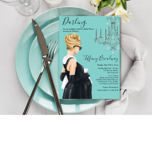 Liten svart klänning Blå Glam Baby Shower Inbjudningar