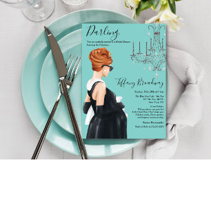 Liten svart klänning Blå Glam Baby Shower Inbjudningar