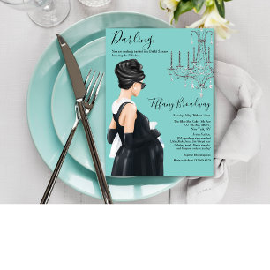 Liten svart klänning Blå Glam Baby Shower  Inbjudningar