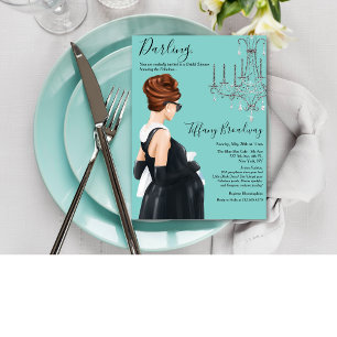 Liten svart klänning Blå Glam Baby Shower Inbjudningar