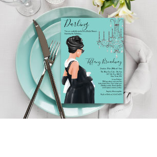 Liten svart klänning Blå Glam Baby Shower Inbjudningar