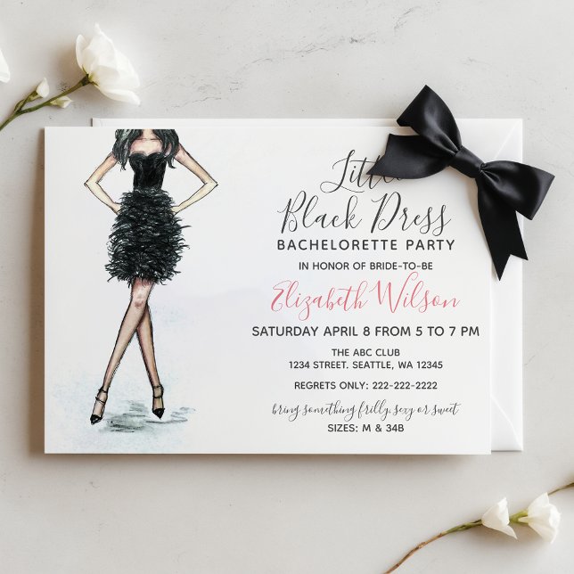 Liten svart klänning Höga klackar Möhippa Inbjudningar (Little Black Dress High Heels Bachelorette Party Invitation)
