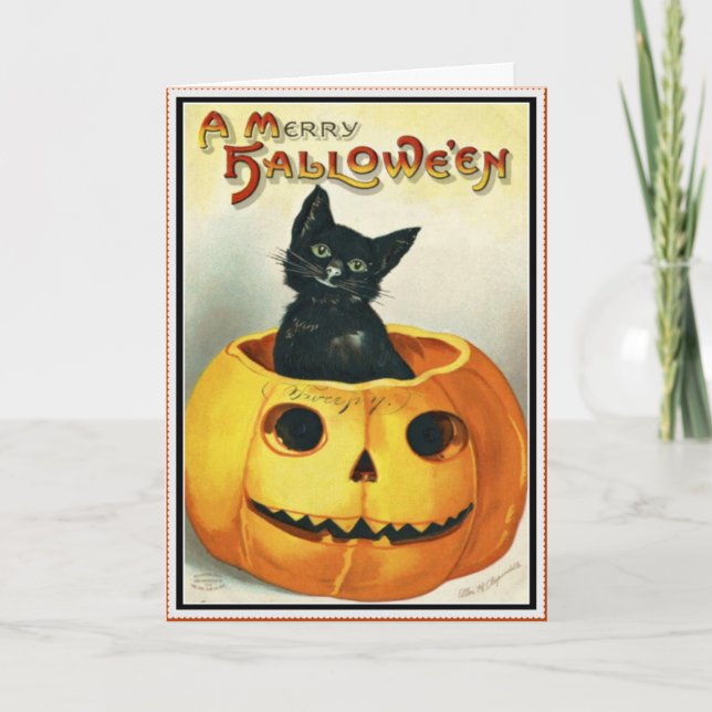 Liten svart och Jack O' Lantern Halloween-kort Kort (Framsida)