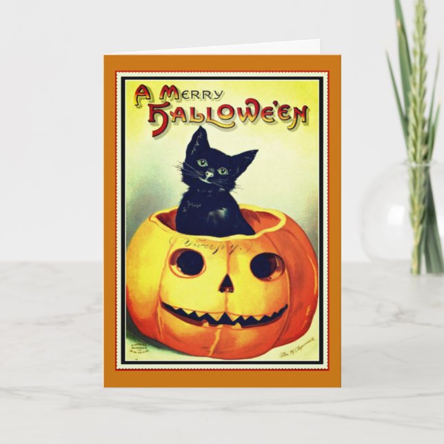 Liten svart och Jack O' Lantern Halloween-kort Kort (Framsida)