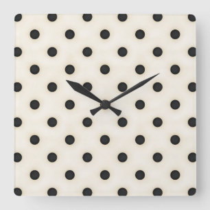 Liten svart Polka dots på antik vit distinktion Fyrkantig Klocka