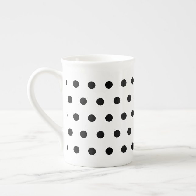 Liten svart polka dots på vit benporslin mugg (Vänster)