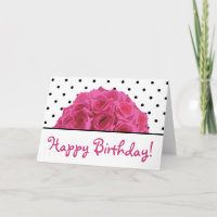Liten svart Polka dots/Rosa ros födelsedagskort