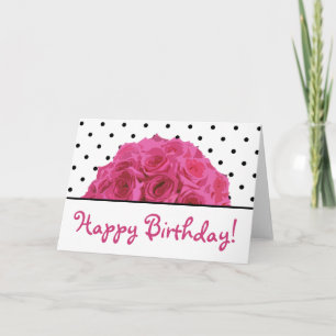 Liten svart Polka dots/Rosa ros födelsedagskort Kort