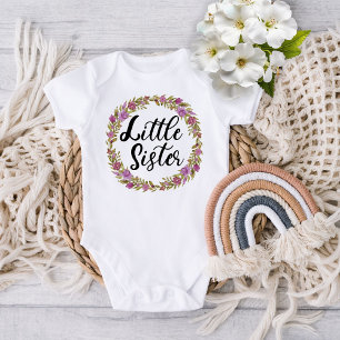 Liten syster lila blomsterkrans baby bodysuit t shirt