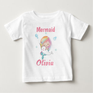 Liten t-shirt sjöjungfru Narwhal och sjöjungfru t-