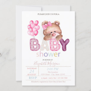 Liten Teddybjörn Ballonger Baby Shower Inbjudan