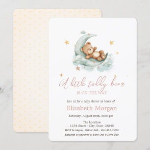 Liten teddybjörn Måne Stjärnor Baby Shower Inbjudningar