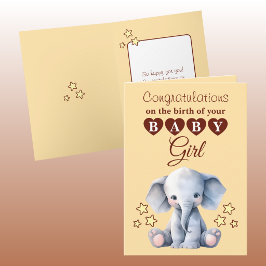 Liten tjej grattis elefant persika kort