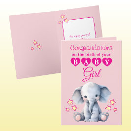Liten tjej grattis elefant rosa kort