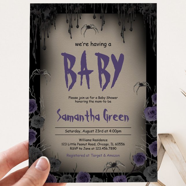 Liten tjej lila Halloween baby shower Inbjudningar (Skapare uppladdad)