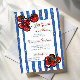 Liten tomat blåa ränder italiensk baby shower inbjudningar