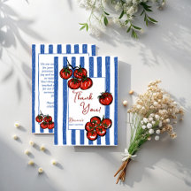 Liten tomat blåa ränder italiensk baby shower