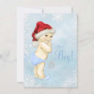 Liten tomte baby blå snöflinga baby shower inbjudningar