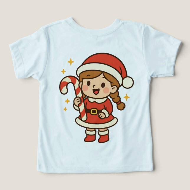 Liten tomteflicka med sockerrör t shirt (Design Baksida)