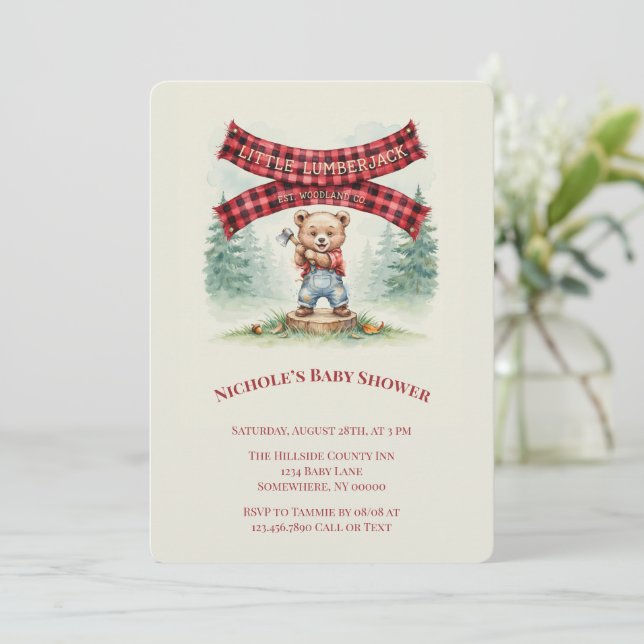 Liten Trädfällare Pojke Baby Shower Inbjudningar (Stående Fram)