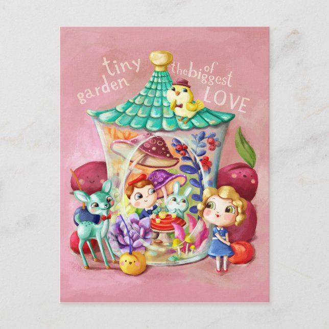 Liten trädgård med största kärlek vykort (Framsida)