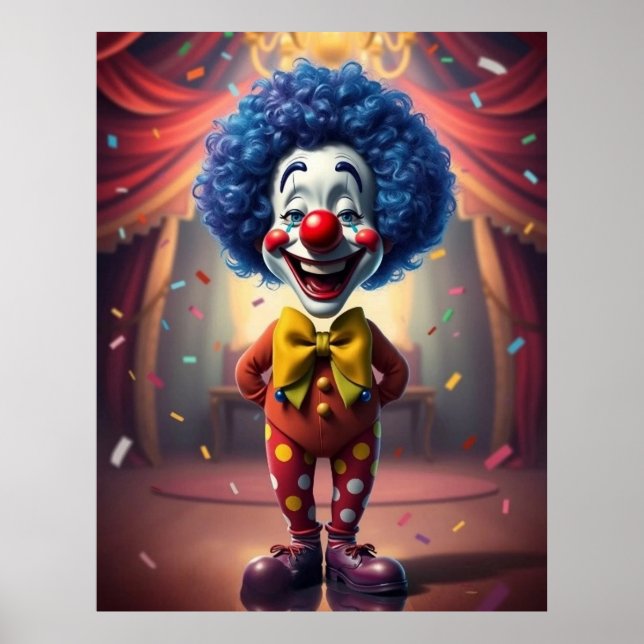 Liten trevlig klockrockklown med blått hår poster (Framsidan)
