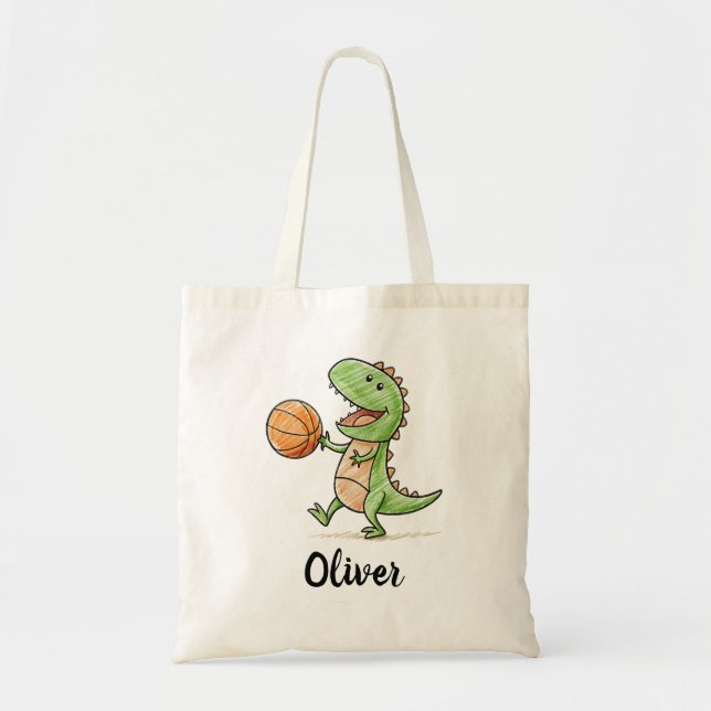 Liten Trex spelar basket Tygkasse (Framsidan)