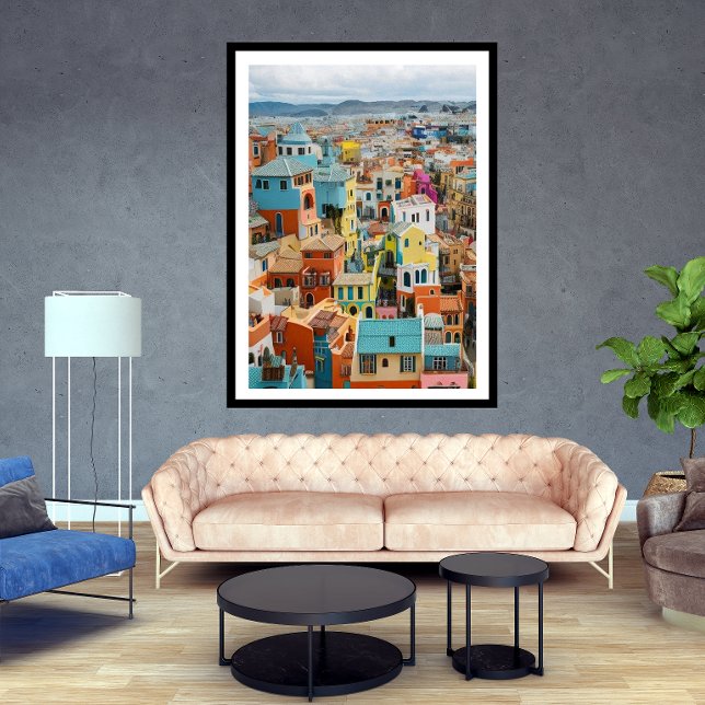 Liten turiststad, många färghus lycklig poster (Skapare uppladdad)