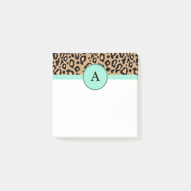 Liten turkos Leopard Monogrammed Post IT Post-it Block (Framsida)