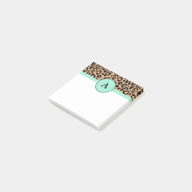 Liten turkos Leopard Monogrammed Post IT Post-it Block (Vinklad)
