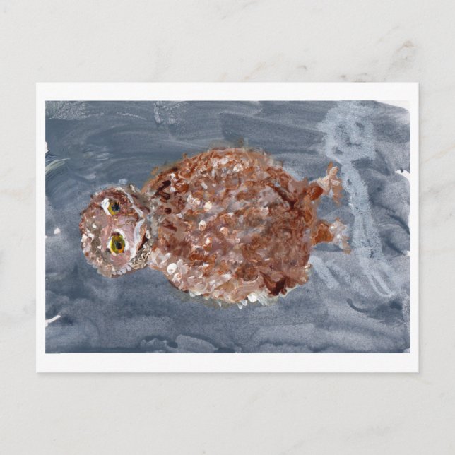 Liten uggla med grått-bakgrundskort vykort (Framsida)