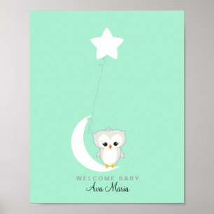 Liten Uggla Presentbok för babyfirande Utskrift Poster