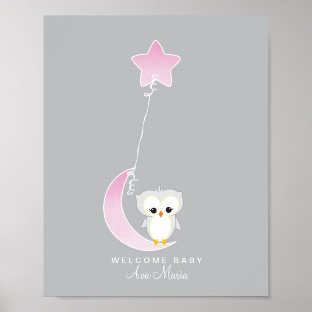 Liten Uggla | Presentkort för barnkalas gästbok Pr Poster (Framsidan)