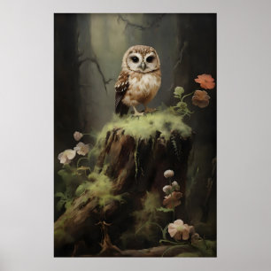 Liten uggleskogs väggutskrift, botanisk målning poster