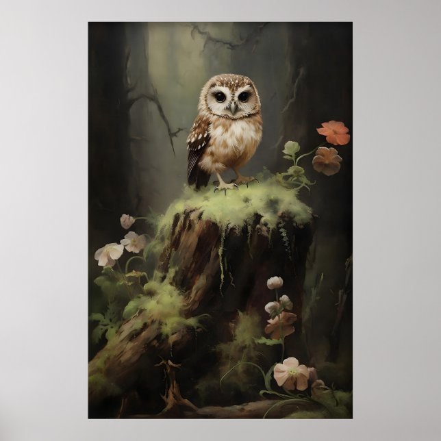 Liten uggleskogs väggutskrift, botanisk målning poster (Framsidan)