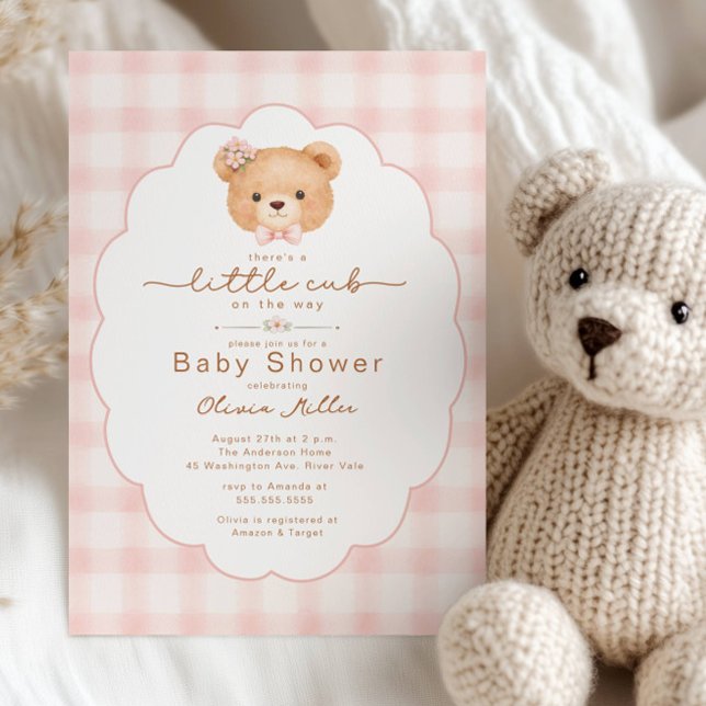 Liten unge rosa gingham inbjudan till baby shower (Skapare uppladdad)